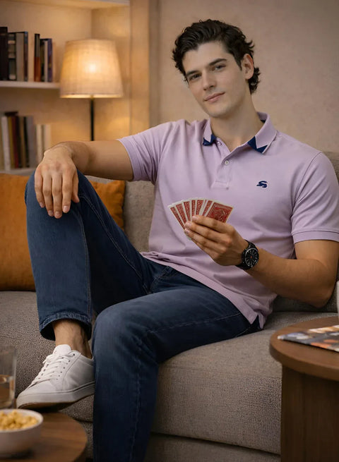 Adro Lavender Polo Tshirt for Men | 100% Cotton Polo T shirt | Regular Fit Half Sleeve Mens Polo Neck T-Shirt