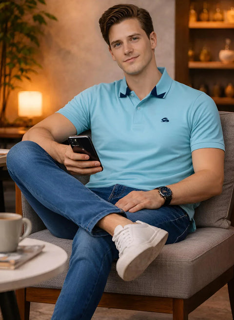 Adro Mint Polo Tshirt for Men | 100% Cotton Polo T shirt | Regular Fit Half Sleeve Mens Polo Neck T-Shirt