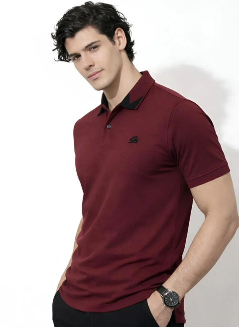 Adro Maroon Polo Tshirt for Men | 100% Cotton Polo T shirt | Regular Fit Half Sleeve Mens Polo Neck T-Shirt