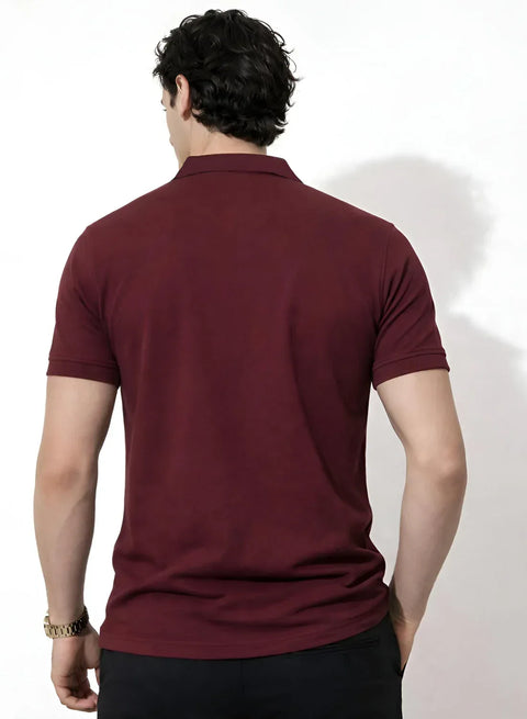 Adro Maroon Polo Tshirt for Men | 100% Cotton Polo T shirt | Regular Fit Half Sleeve Mens Polo Neck T-Shirt