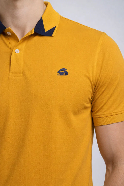 Adro Mustard Polo Tshirt for Men | 100% Cotton Polo T shirt | Regular Fit Half Sleeve Mens Polo Neck T-Shirt