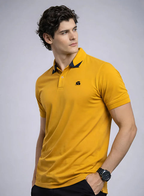 Adro Mustard Polo Tshirt for Men | 100% Cotton Polo T shirt | Regular Fit Half Sleeve Mens Polo Neck T-Shirt