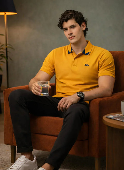 Adro Mustard Polo Tshirt for Men | 100% Cotton Polo T shirt | Regular Fit Half Sleeve Mens Polo Neck T-Shirt