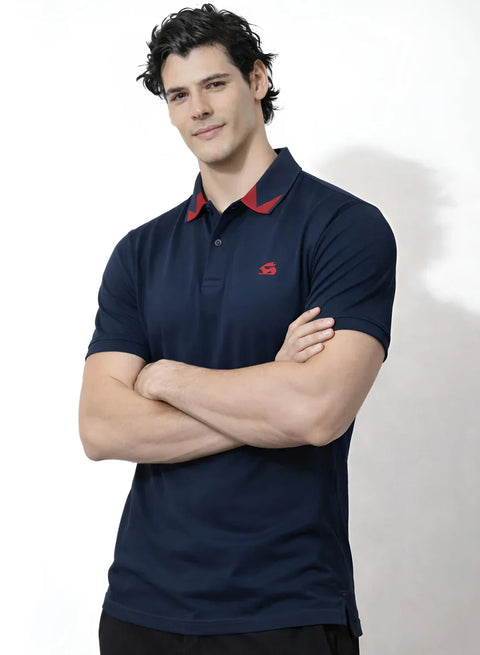 Adro Navy Polo Tshirt for Men | 100% Cotton Polo T shirt | Regular Fit Half Sleeve Mens Polo Neck T-Shirt