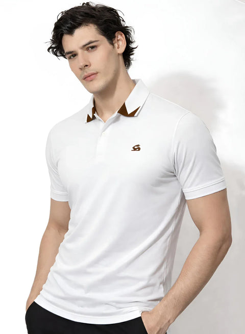 Adro Off White Polo Tshirt for Men | 100% Cotton Polo T shirt | Regular Fit Half Sleeve Mens Polo Neck T-Shirt