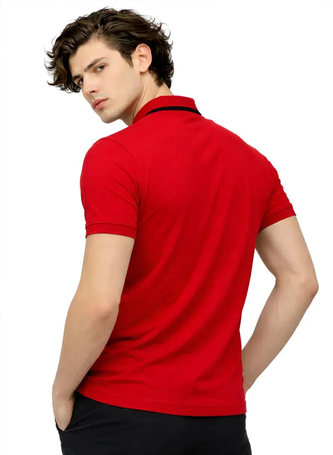 Adro Red Polo Tshirt for Men | 100% Cotton Polo T shirt | Regular Fit Half Sleeve Mens Polo Neck T-Shirt