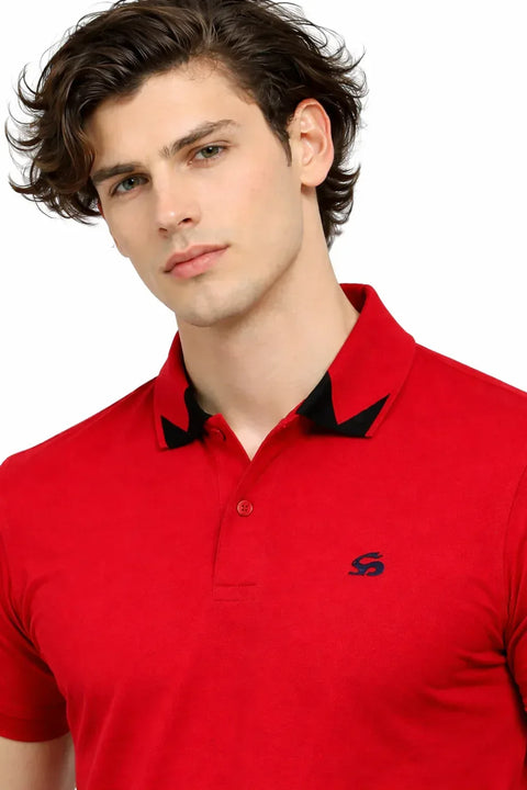 Adro Red Polo Tshirt for Men | 100% Cotton Polo T shirt | Regular Fit Half Sleeve Mens Polo Neck T-Shirt