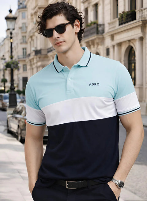 Adro Multicolour Polo T Shirt | 100% Cotton Mens Polo Tshirt | Regular Fit Half Sleeve Cut & Sew Polo T-shirt for men