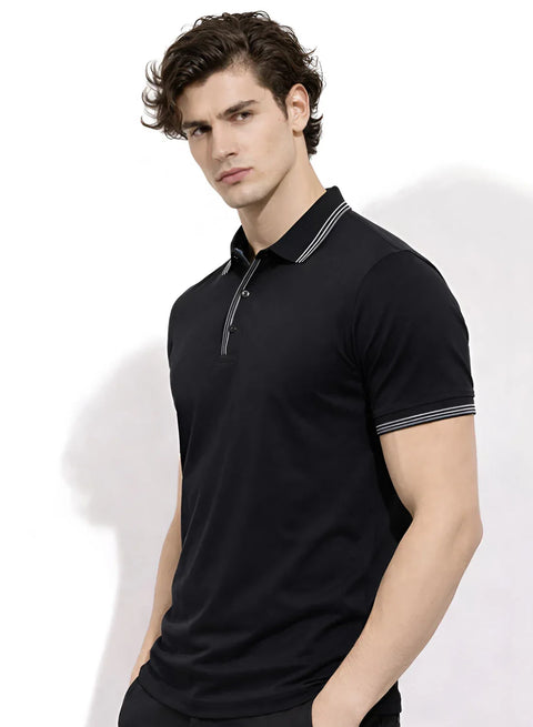 Adro Cotton Polo T Shirt for men | Regular Fit Polo T-shirt | Short Sleeve Black Solid Polo Tshirt | Premium Soft Fabric for Summer