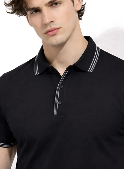 Adro Cotton Polo T Shirt for men | Regular Fit Polo T-shirt | Short Sleeve Black Solid Polo Tshirt | Premium Soft Fabric for Summer