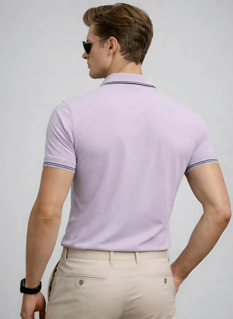 Adro Cotton Polo T Shirt for men | Regular Fit Polo T-shirt | Short Sleeve Lavender Solid Polo Tshirt | Premium Soft Fabric for Summer