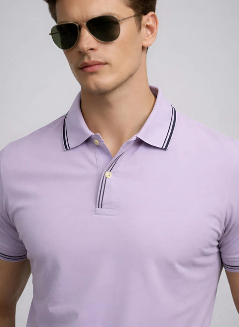 Adro Cotton Polo T Shirt for men | Regular Fit Polo T-shirt | Short Sleeve Lavender Solid Polo Tshirt | Premium Soft Fabric for Summer