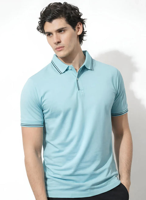 Adro Cotton Polo T Shirt for men | Regular Fit Polo T-shirt | Short Sleeve Light Mint Solid Polo Tshirt | Premium Soft Fabric for Summer