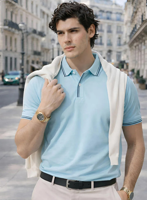 Adro Cotton Polo T Shirt for men | Regular Fit Polo T-shirt | Short Sleeve Light Mint Solid Polo Tshirt | Premium Soft Fabric for Summer