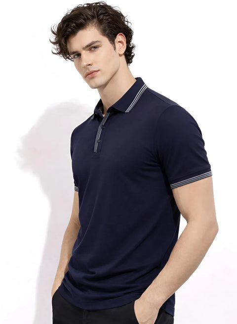 Adro Cotton Polo T Shirt for men | Regular Fit Polo T-shirt | Short Sleeve Navy Solid Polo Tshirt | Premium Soft Fabric for Summer