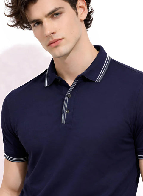 Adro Cotton Polo T Shirt for men | Regular Fit Polo T-shirt | Short Sleeve Navy Solid Polo Tshirt | Premium Soft Fabric for Summer