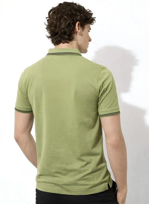 Adro Cotton Polo T Shirt for men | Regular Fit Polo T-shirt | Short Sleeve Light Olive Solid Polo Tshirt | Premium Soft Fabric for Summer