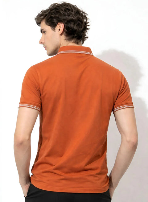 Adro Cotton Polo T Shirt for men | Regular Fit Polo T-shirt | Short Sleeve Burnt Orange Solid Polo Tshirt | Premium Soft Fabric for Summer