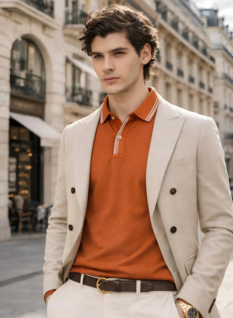 Adro Cotton Polo T Shirt for men | Regular Fit Polo T-shirt | Short Sleeve Burnt Orange Solid Polo Tshirt | Premium Soft Fabric for Summer