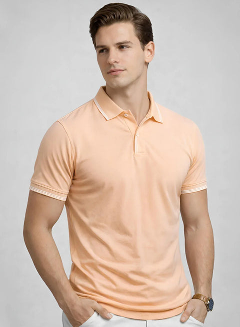 Adro Cotton Polo T Shirt for men | Regular Fit Polo T-shirt | Short Sleeve Peach Fuzz Solid Polo Tshirt | Premium Soft Fabric for Summer
