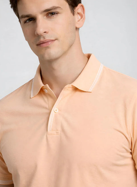 Adro Cotton Polo T Shirt for men | Regular Fit Polo T-shirt | Short Sleeve Peach Fuzz Solid Polo Tshirt | Premium Soft Fabric for Summer