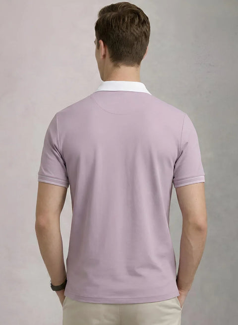 Adro Cotton Polo T Shirt for men | Regular Fit Zipper Polo T-shirt | Short Sleeve Lavender Solid Polo Tshirt with Zip | Soft Fabric for Summer