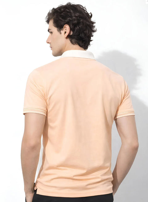 Adro Cotton Polo T Shirt for men | Regular Fit Zipper Polo T-shirt | Short Sleeve Peach Fuzz Solid Polo Tshirt with Zip | Soft Fabric for Summer