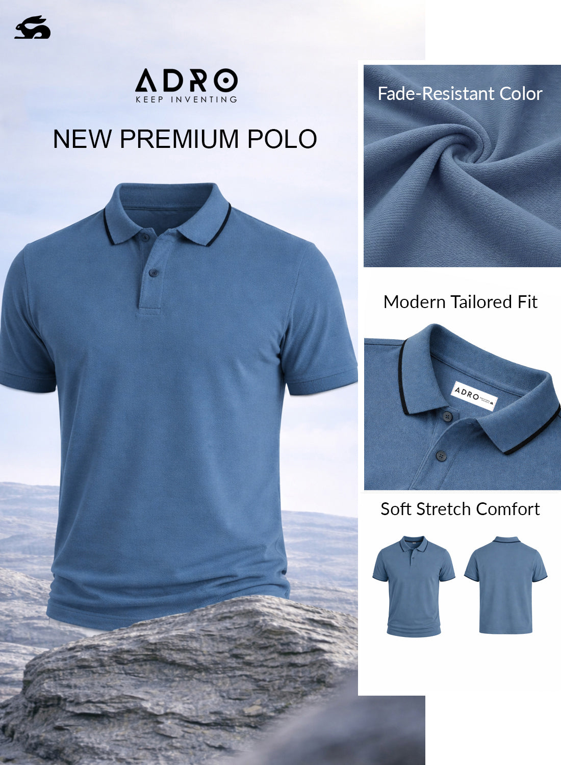 ADRO Mens Polo TShirt | Airtex Cotton Matty Fabric | Regular Fit | Breathable, Durable & Premium Casual Solid Polo T-Shirt for Men