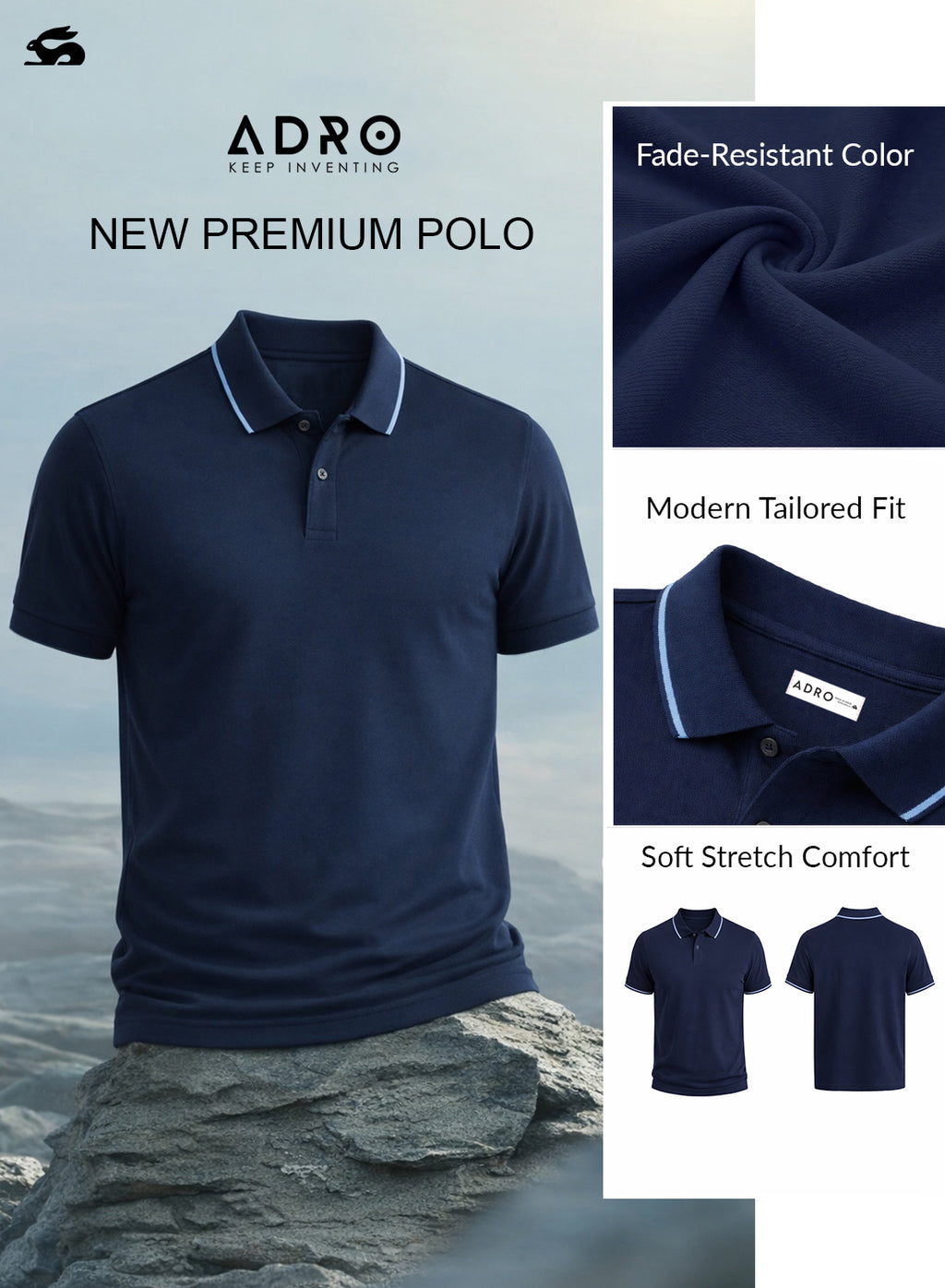 ADRO Mens Polo TShirt | Airtex Cotton Matty Fabric | Regular Fit | Breathable, Durable & Premium Casual Solid Polo T-Shirt for Men