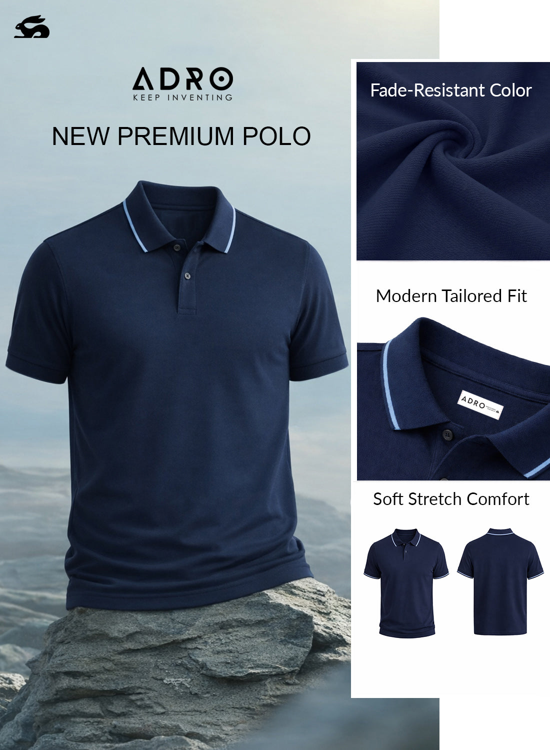 ADRO Mens Polo TShirt | Airtex Cotton Matty Fabric | Regular Fit | Breathable, Durable & Premium Casual Solid Polo T-Shirt for Men