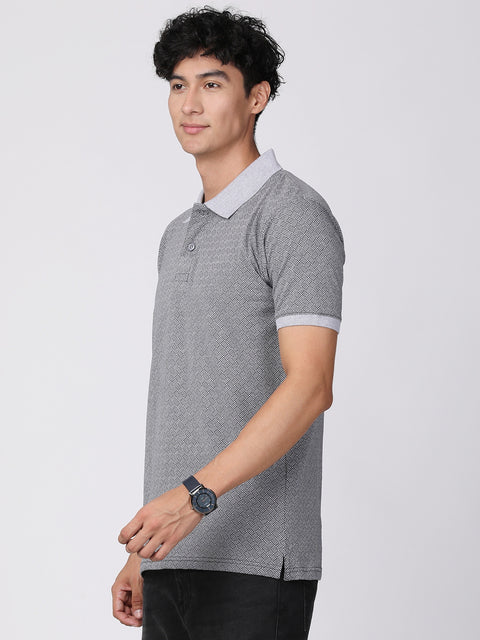 Gray cotton polo with officer collar