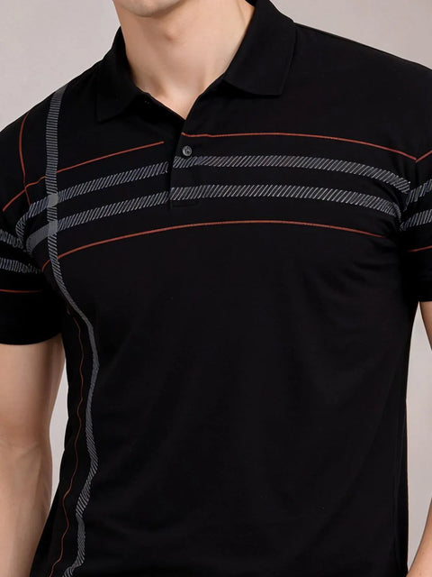 Adro Cotton Polo T Shirt for men | Regular Fit Printed Polo T-shirt | Short Sleeve Jet Black Polo Tshirt | Soft Fabric for Summer