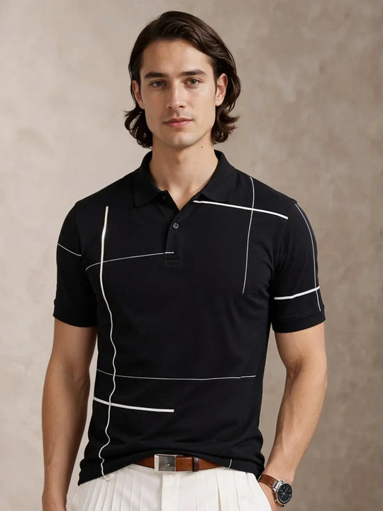 Adro Cotton Polo T Shirt for men  |  Regular Fit Printed Polo T-shirt  |  Short Sleeve Black Polo Tshirt |  Soft Fabric for Summer