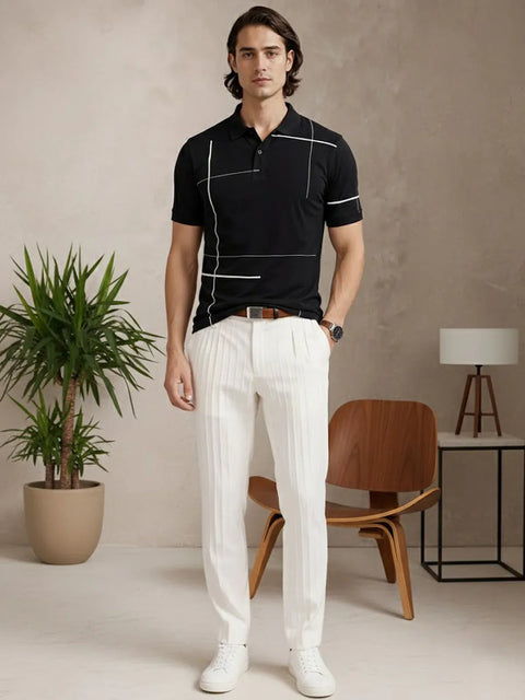 Adro Cotton Polo T Shirt for men | Regular Fit Printed Polo T-shirt | Short Sleeve Black Polo Tshirt | Soft Fabric for Summer