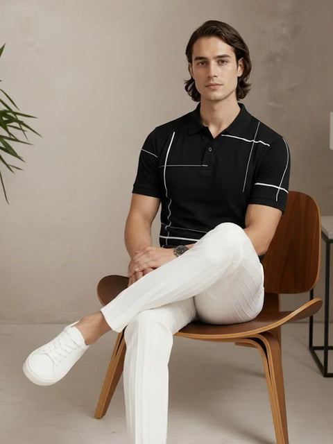 Adro Cotton Polo T Shirt for men | Regular Fit Printed Polo T-shirt | Short Sleeve Black Polo Tshirt | Soft Fabric for Summer