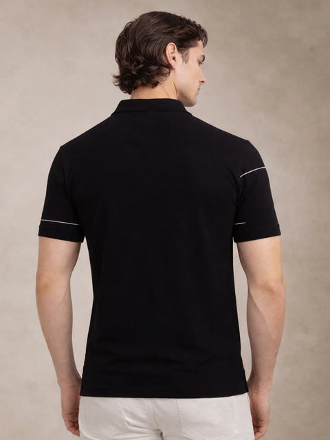 Adro Cotton Polo T Shirt for men | Regular Fit Printed Polo T-shirt | Short Sleeve Black Polo Tshirt | Soft Fabric for Summer