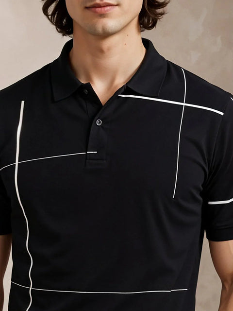 Adro Cotton Polo T Shirt for men | Regular Fit Printed Polo T-shirt | Short Sleeve Black Polo Tshirt | Soft Fabric for Summer