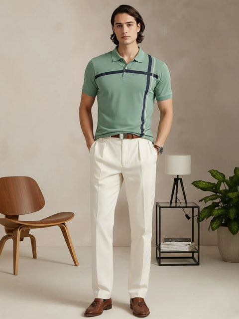 Adro Cotton Polo T Shirt for men | Regular Fit Printed Polo T-shirt | Short Sleeve Pista Polo Tshirt | Soft Fabric for Summer