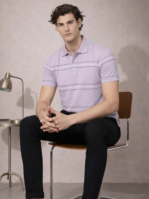 Adro Cotton Polo T Shirt for men | Regular Fit Printed Polo T-shirt | Short Sleeve Lavender Polo Tshirt | Soft Fabric for Summer