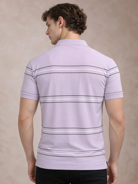 Adro Cotton Polo T Shirt for men | Regular Fit Printed Polo T-shirt | Short Sleeve Lavender Polo Tshirt | Soft Fabric for Summer