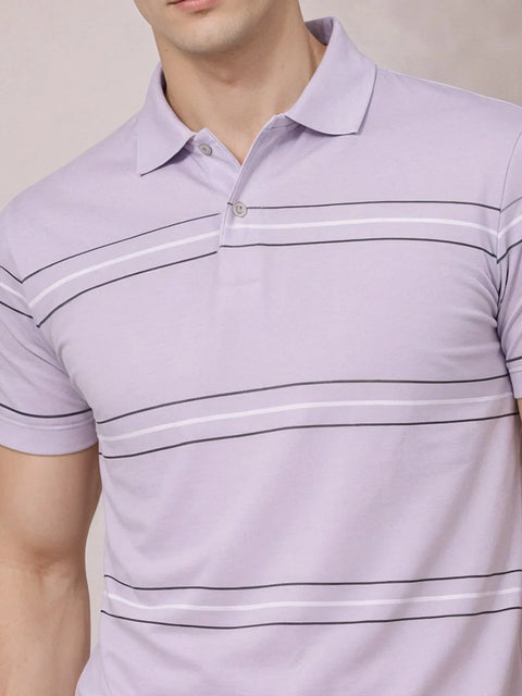 Adro Cotton Polo T Shirt for men | Regular Fit Printed Polo T-shirt | Short Sleeve Lavender Polo Tshirt | Soft Fabric for Summer