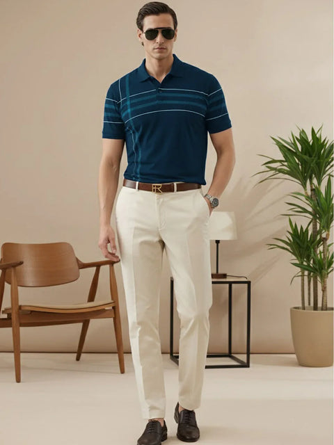 Adro Cotton Polo T Shirt for men | Regular Fit Printed Polo T-shirt | Short Sleeve Teal Blue Polo Tshirt | Soft Fabric for Summer