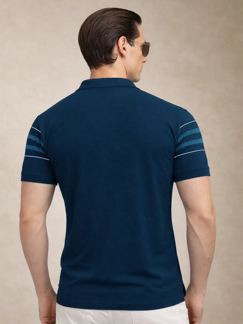 Adro Cotton Polo T Shirt for men | Regular Fit Printed Polo T-shirt | Short Sleeve Teal Blue Polo Tshirt | Soft Fabric for Summer