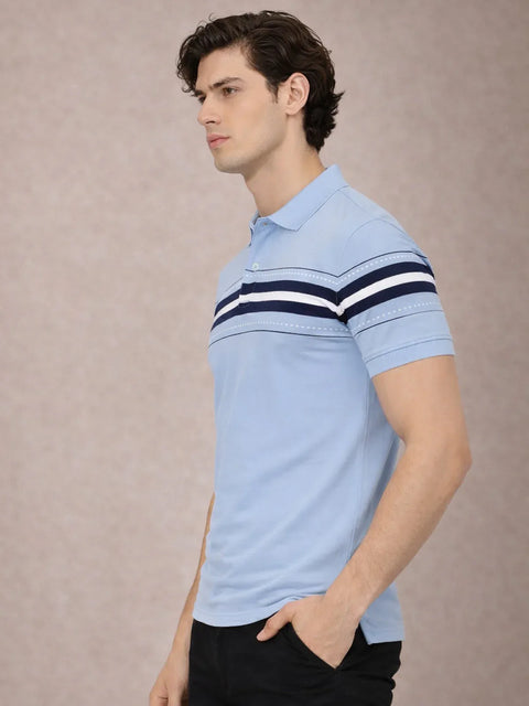 Adro Cotton Polo T Shirt for men | Regular Fit Printed Polo T-shirt | Short Sleeve Sky Blue Polo Tshirt | Soft Fabric for Summer