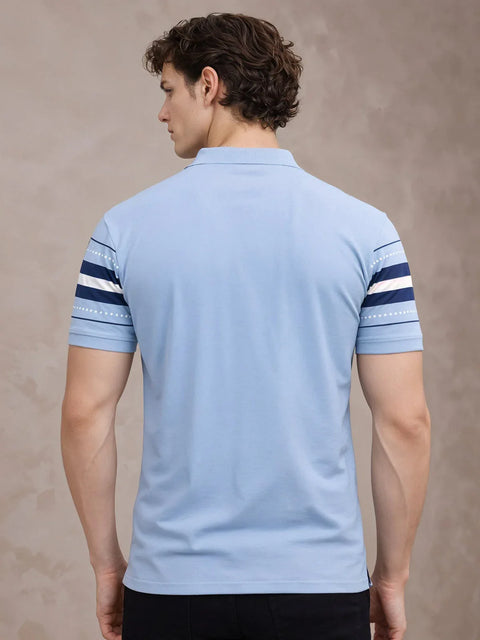 Adro Cotton Polo T Shirt for men | Regular Fit Printed Polo T-shirt | Short Sleeve Sky Blue Polo Tshirt | Soft Fabric for Summer
