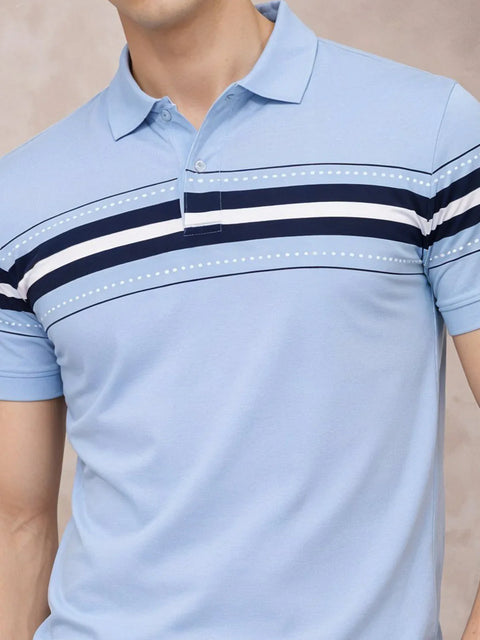 Adro Cotton Polo T Shirt for men | Regular Fit Printed Polo T-shirt | Short Sleeve Sky Blue Polo Tshirt | Soft Fabric for Summer