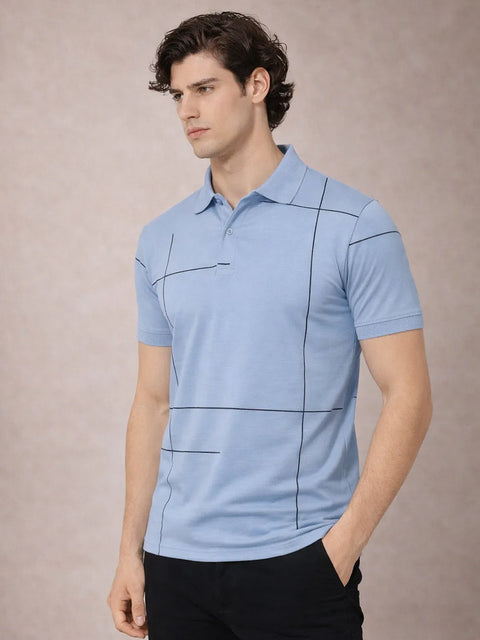 Adro Cotton Polo T Shirt for men | Regular Fit Printed Polo T-shirt | Short Sleeve Shadow Blue Polo Tshirt | Soft Fabric for Summer