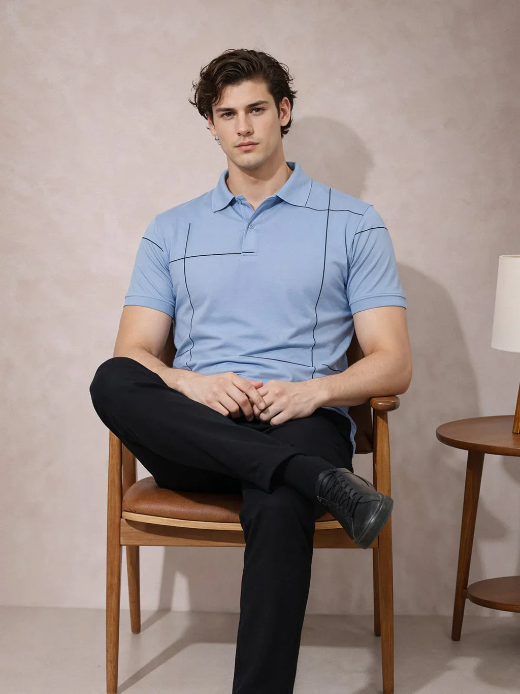 Adro Cotton Polo T Shirt for men | Regular Fit Printed Polo T-shirt | Short Sleeve Shadow Blue Polo Tshirt | Soft Fabric for Summer