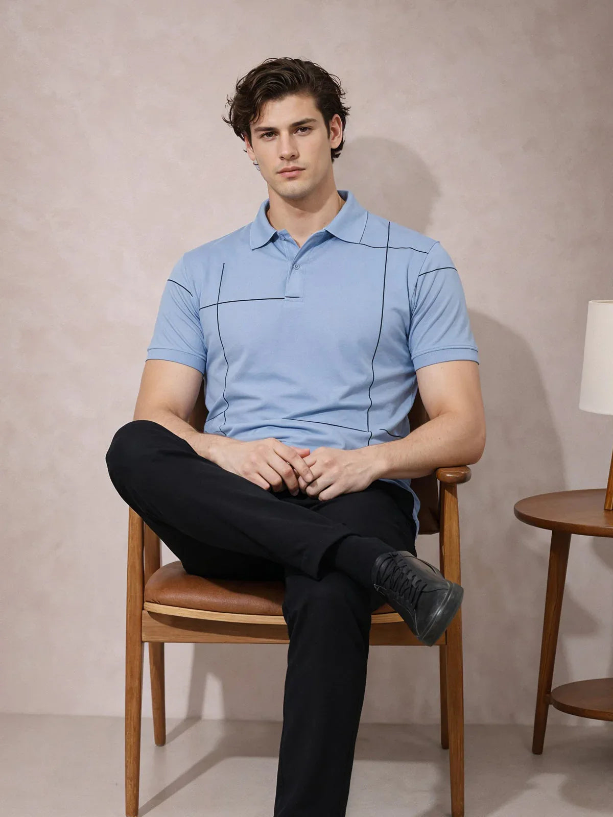 Adro Cotton Polo T Shirt for men | Regular Fit Printed Polo T-shirt | Short Sleeve Shadow Blue Polo Tshirt | Soft Fabric for Summer