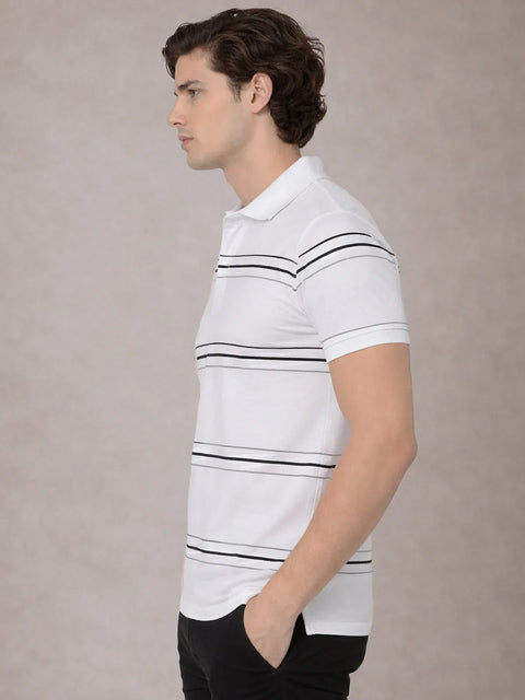 Adro Cotton Polo T Shirt for men | Regular Fit Printed Polo T-shirt | Short Sleeve White Polo Tshirt | Soft Fabric for Summer